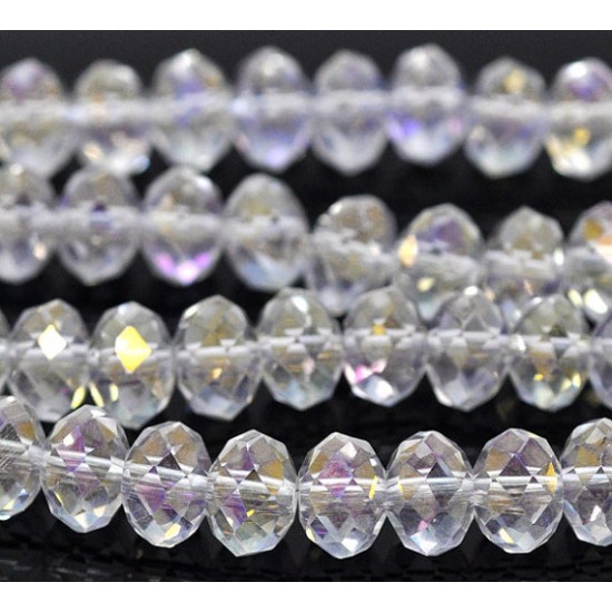 Chinese Rondelle Crystal Beads, Clear AB, 10x14mm, 20 Beads
