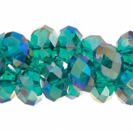 Chinese Rondelle Crystal Beads, Emerald AB, 10x14mm, 19 beads