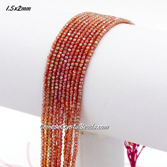 210Pcs 1.5x2mm rondelle crystal beads dark amber AB with Polyester thread