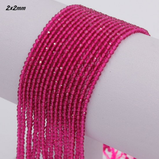 160Pcs 2x2mm round crystal beads Fuchsia with Polyester thread