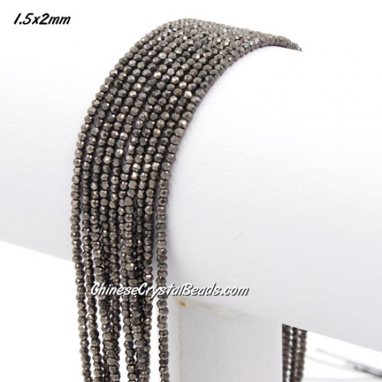 210Pcs 1.5x2mm rondelle crystal beads, hematite light, with Polyester thread