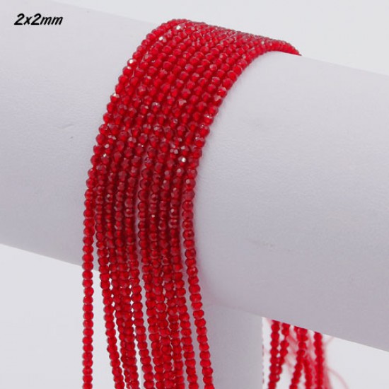 175Pcs 2x2mm round crystal beads dark siam with Polyester thread