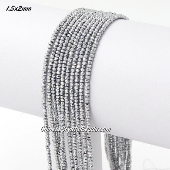 210Pcs 1.5x2mm rondelle crystal beads, platinum silver, with Polyester thread