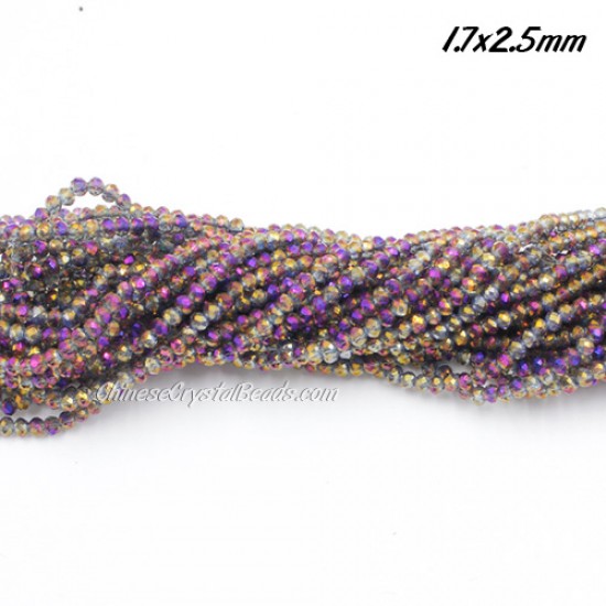 1.7x2.5mm rondelle crystal beads, purple and yellow light, 190Pcs