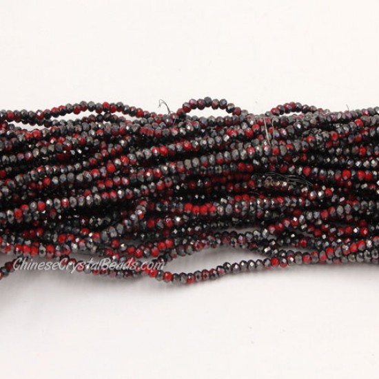 1.7x2.5mm rondelle crystal beads, dark red velvet half hematite light, 190Pcs