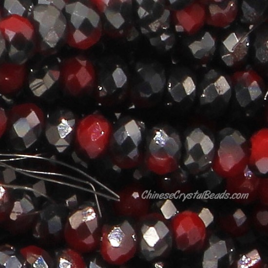 1.7x2.5mm rondelle crystal beads, dark red velvet half hematite light, 190Pcs