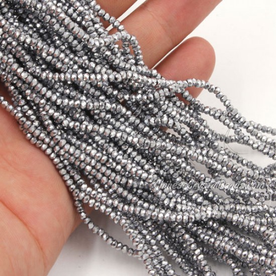 1.7x2.5mm rondelle crystal beads, platinum silver, 190Pcs