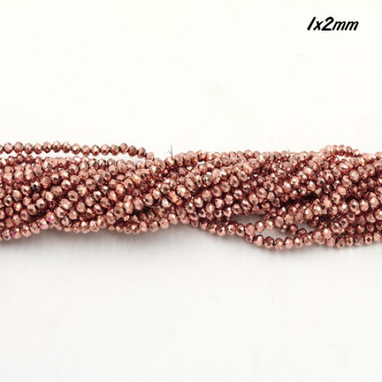 1.7x2.5mm rondelle crystal beads, rose gold light, 190Pcs, do not touch the water or it will fade