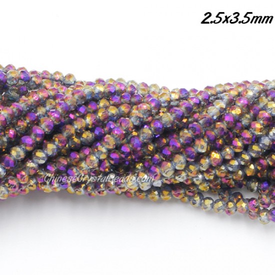 135Pcs 2.5x3.5mm Chinese Rondelle Crystal Beads, purple and yellow light