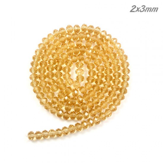 130Pcs 2x3mm Chinese Rondelle Crystal Beads, G. Champagne