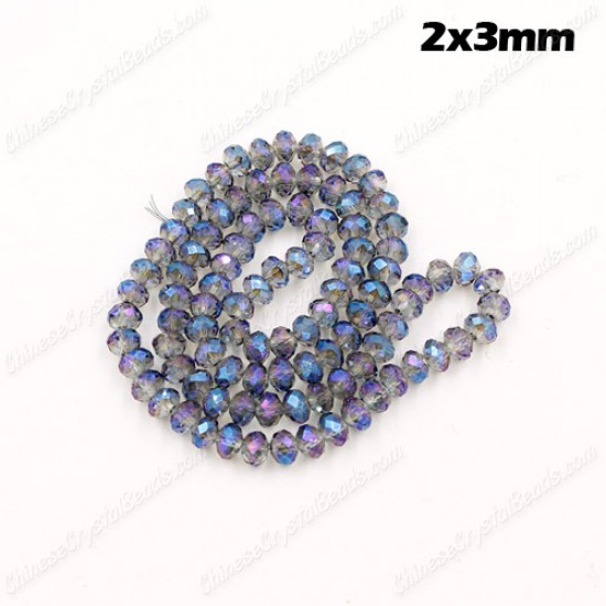 130Pcs 2x3mm Chinese Rondelle Crystal Beads, transparently blue light