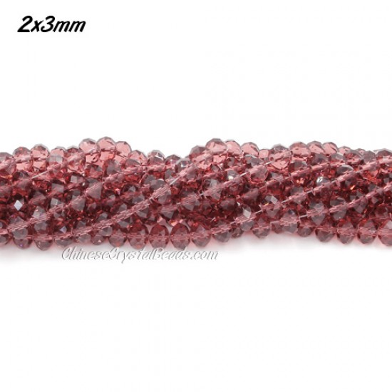 130Pcs 2x3mm Chinese Rondelle Crystal Beads, amethyst