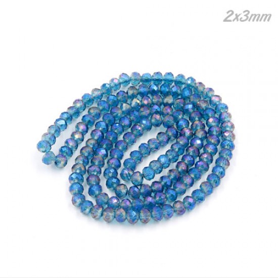 130Pcs 2x3mm Chinese Rondelle Crystal Beads strand, blue purple light