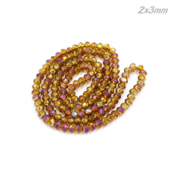 130Pcs 2x3mm Chinese Rondelle Crystal Beads strand, brown purple light