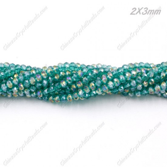 130Pcs 2x3mm Chinese Rondelle Crystal Beads,  Emerald AB