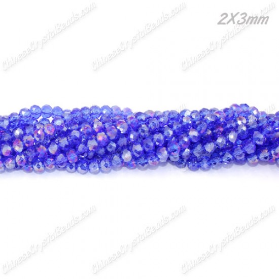 130Pcs 2x3mm Chinese Rondelle Crystal Beads,  Med Sapphire AB