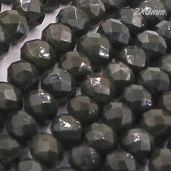 130Pcs 2x3mm Chinese Rondelle Crystal Beads, opaque dark khaki