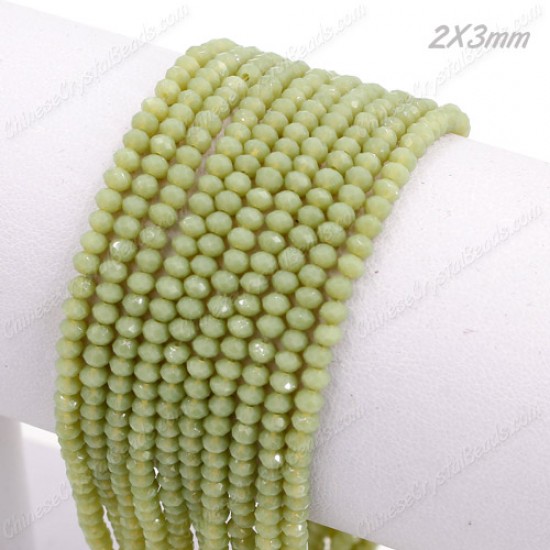 130Pcs 2x3mm Chinese Rondelle Crystal Beads, opaque lt olive green