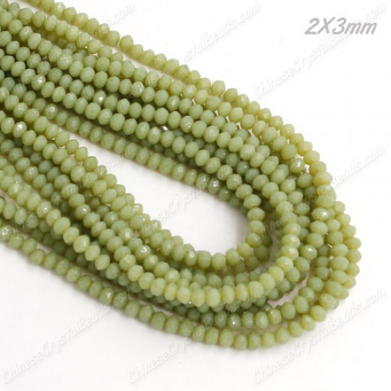 130Pcs 2x3mm Chinese Rondelle Crystal Beads, opaque lt olive green