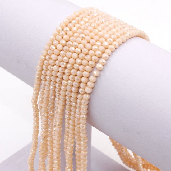 130Pcs 2x3mm Chinese Rondelle Crystal Beads Strand, opaque peach AB