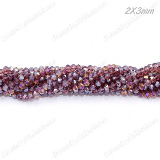 130Pcs 2x3mm Chinese Rondelle Crystal Beads,  Amethyst AB
