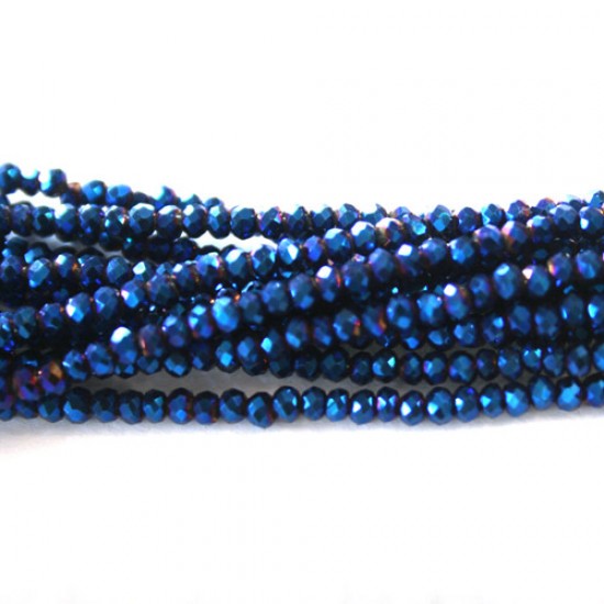 130Pcs 2x3mm Chinese Rondelle Crystal Beads, Blue light