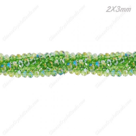 130Pcs 2x3mm Chinese Rondelle Crystal Beads,  Fern green AB