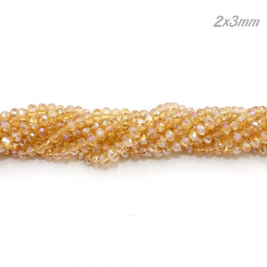 130Pcs 2x3mm Chinese Rondelle Crystal Beads, G Champagne AB