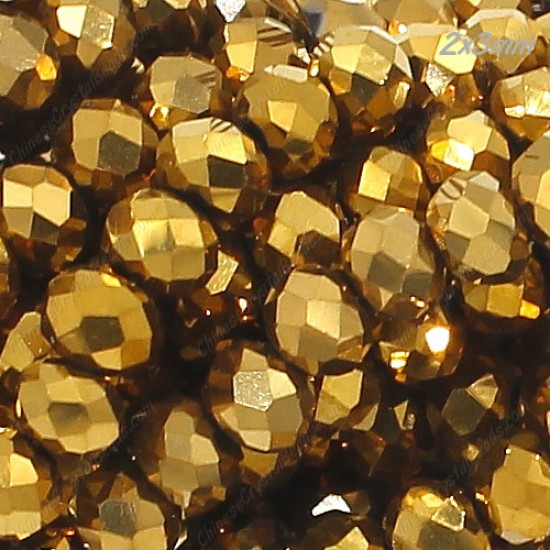 130Pcs 2x3mm Chinese Rondelle Crystal Beads, Gold