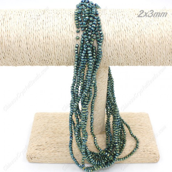 130Pcs 2x3mm Chinese Rondelle Crystal Beads, Green Light