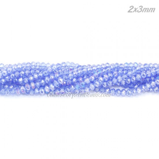 130Pcs 2x3mm Chinese Rondelle Crystal Beads, Light Sapphire AB