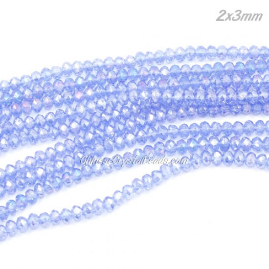 130Pcs 2x3mm Chinese Rondelle Crystal Beads, Light Sapphire AB
