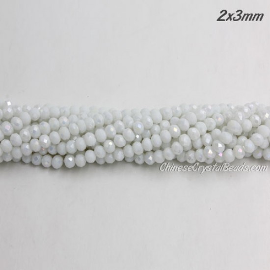 130Pcs 2x3mm Chinese Rondelle Crystal Beads, White Linen AB