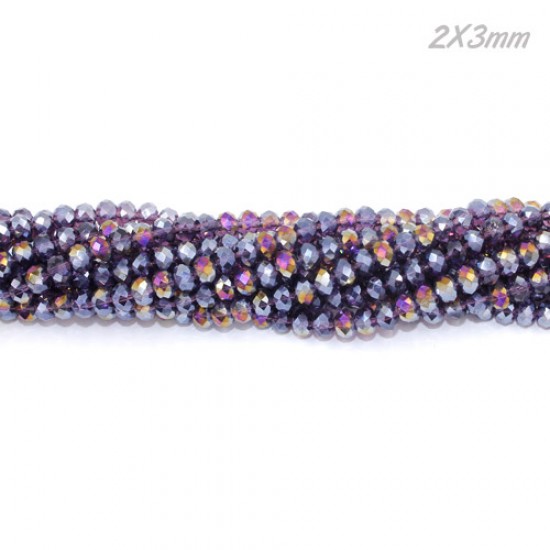 130Pcs 2x3mm Chinese Rondelle Crystal Beads, Violet AB