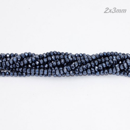 130Pcs 2x3mm Chinese Rondelle Crystal Beads, Gun Metal