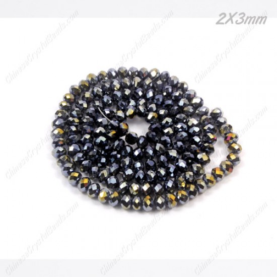130Pcs 2x3mm Chinese Rondelle Crystal Beads, Black AB