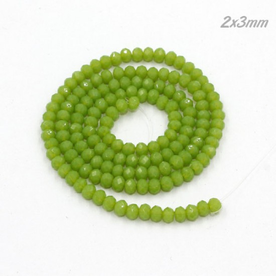 130Pcs 2x3mm Chinese Rondelle Crystal Beads, opaque Olive green