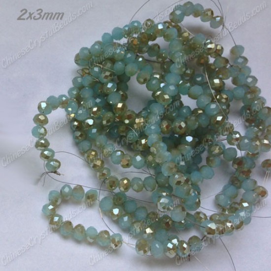 130Pcs 2x3mm Chinese Rondelle Crystal Beads Strand,  aqua jade and champagne