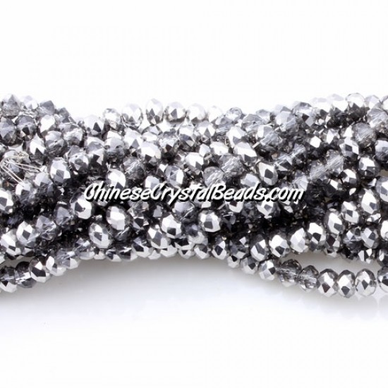 130Pcs 3x4mm Chinese rondelle crystal beads, 3x4mm, dark half silver