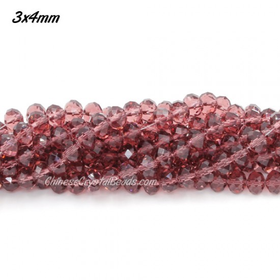 130Pcs 3x4mm Chinese rondelle crystal beads,  Amethyst, 3x4mm