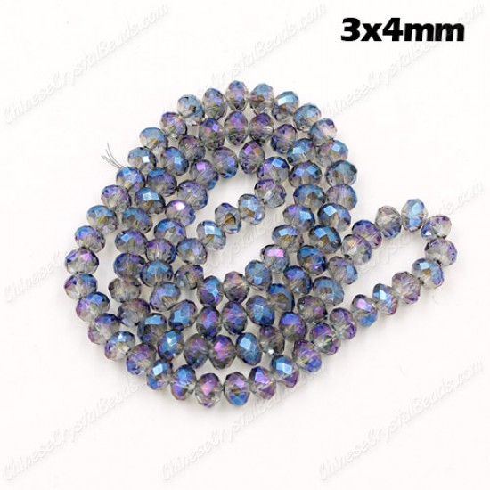 130Pcs  3x4mm Chinese Rondelle Crystal Beads, transparently blue light