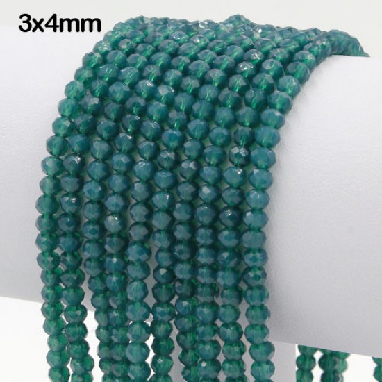 130Pcs 3x4mm chinese crystal  Rondelle Beads, opal deep teal