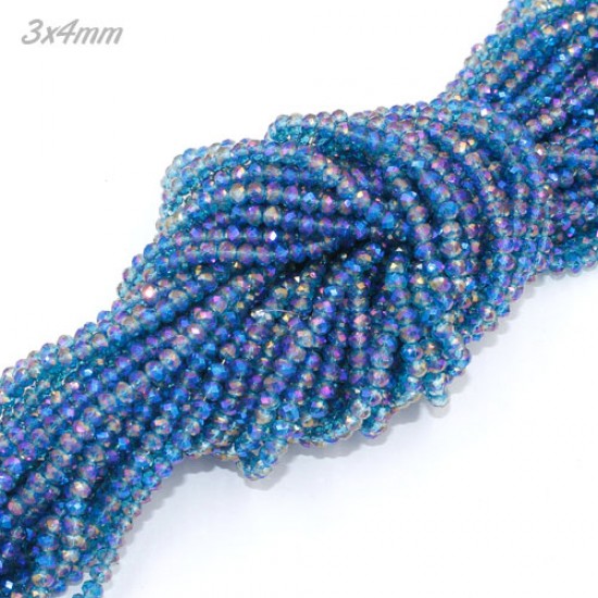 130Pcs 3x4mm Chinese Rondelle Crystal Beads strand, blue purple light