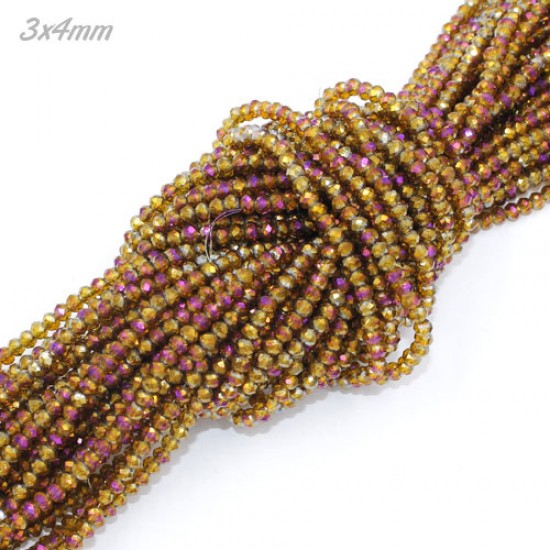 130Pcs 3x4mm Chinese Rondelle Crystal Beads strand, brown purple light
