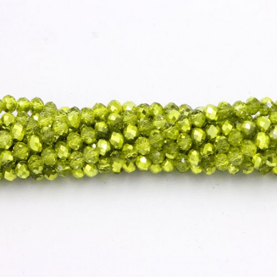 130Pcs 3x4mm Chinese Rondelle Crystal Beads Strand, half paint  kelly green