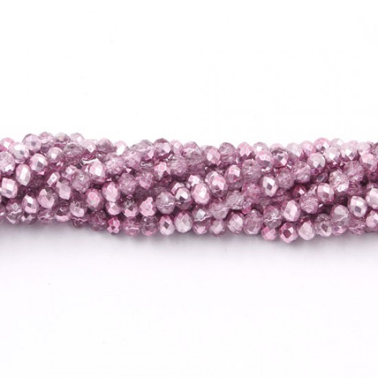 130Pcs 3x4mm Chinese Rondelle Crystal Beads Strand, half paint pink