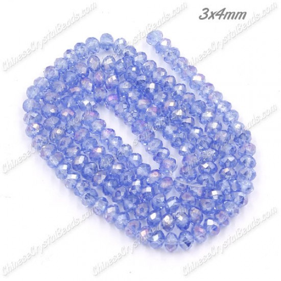 130Pcs chinese crystal Long rondelle beads, 3x4mm, Light Sapphire AB