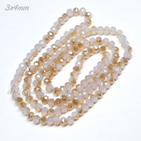 130Pcs 3x4mm Chinese Rondelle Crystal Beads strand, opal half amber light