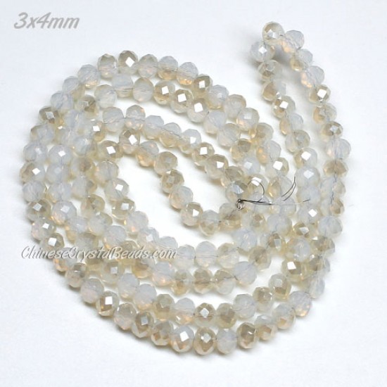 130Pcs  3x4mm Chinese Rondelle Crystal Beads strand, opal half champagne light