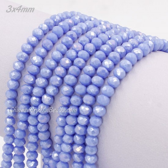 130Pcs  3x4mm Chinese Rondelle Crystal Beads, opaque lt sapphire AB